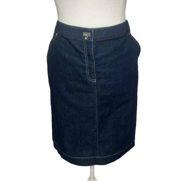 Lafayette 148 New York Toggle Closure Denim Skirt - Picture 1 of 6